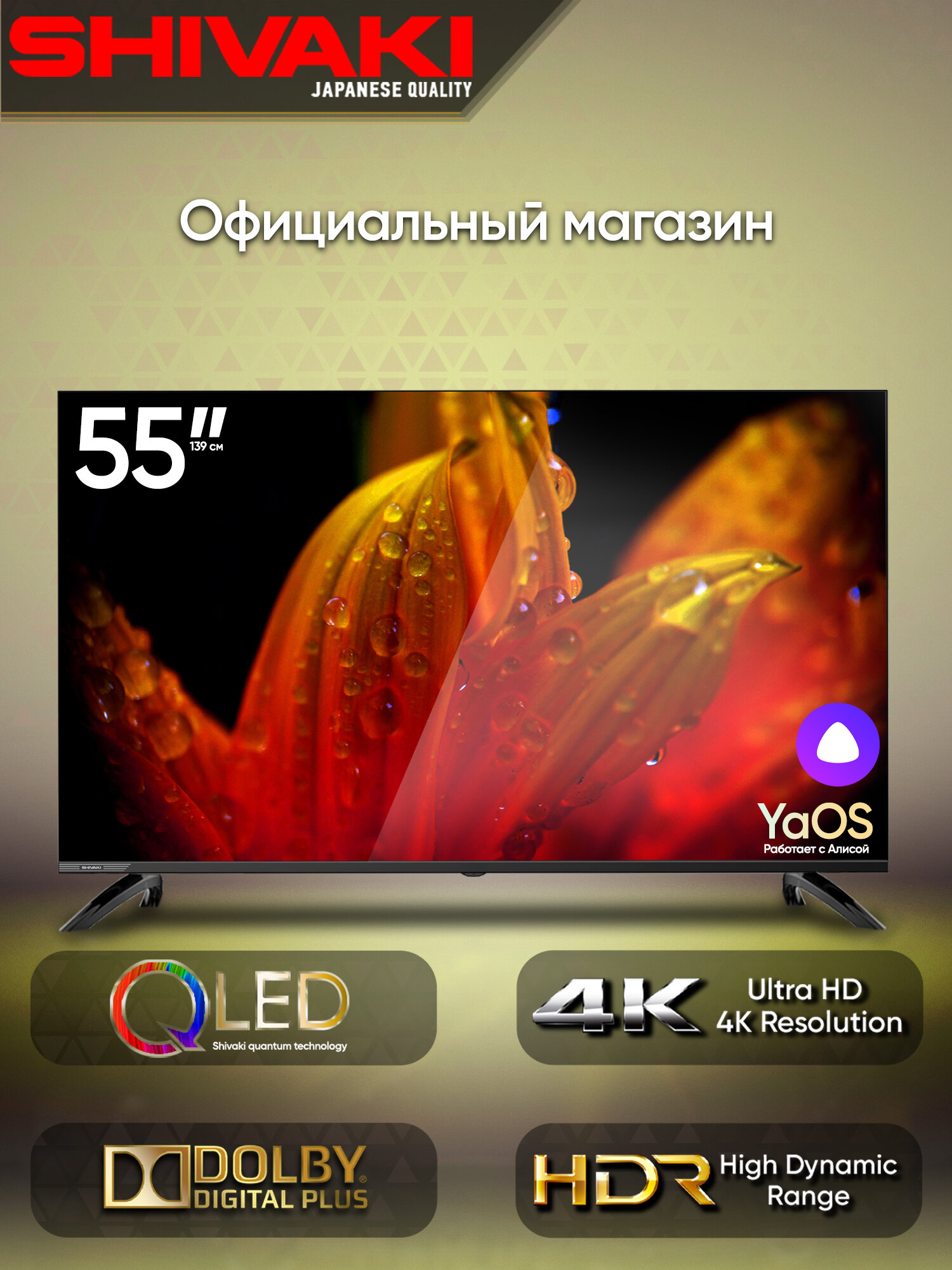 Телевизор SHIVAKI S55QY, QLED, 4K, 55", голосовое управление