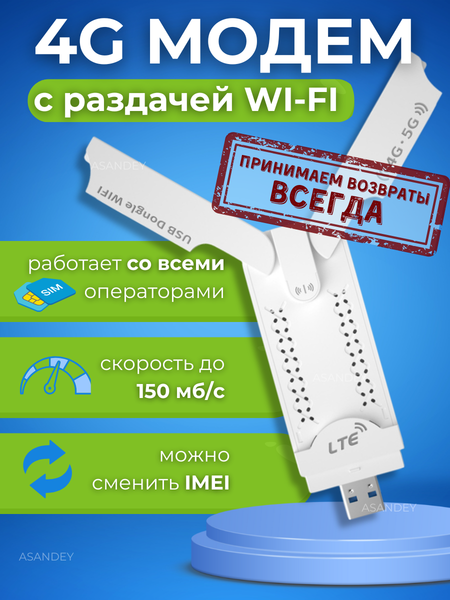 USB Модем 4G WiFi роутер для ноутбука, модем от сим карты Lte