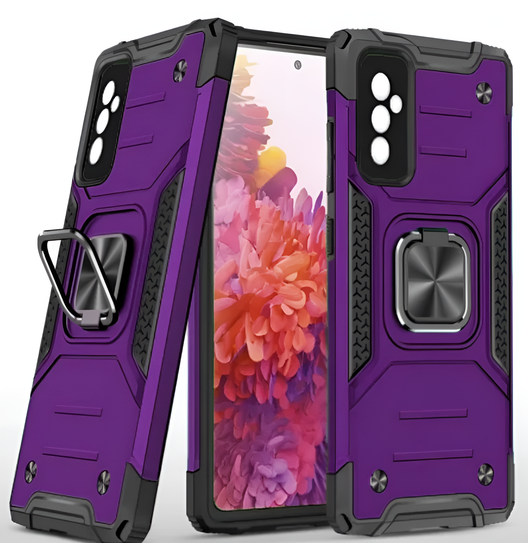 Противоударный чехол для Samsung Galaxy M52 М526 фиолетовый с пластиной и кольцом подставкой