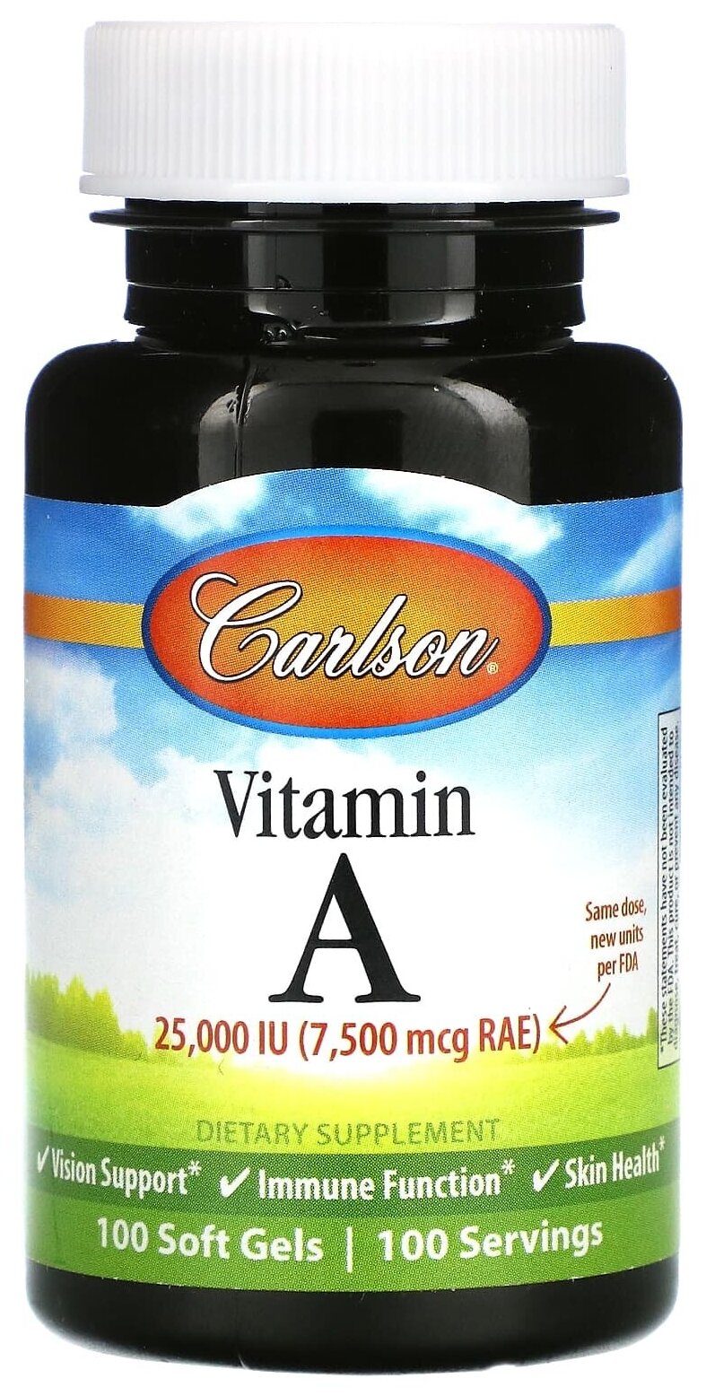 Изображение Carlson, витамин A, 25 000 МЕ, 100 мягких таблеток