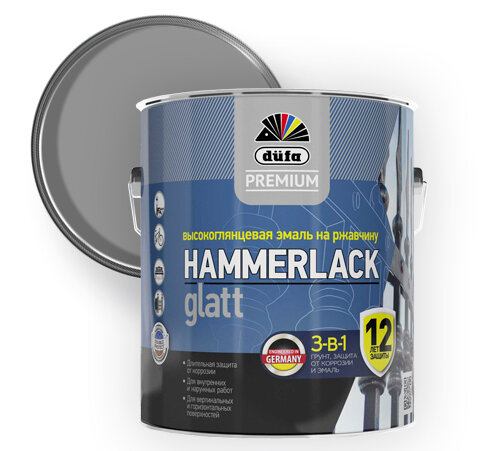 Эмаль DUFA Premium HAMMERLACK гладкая на ржавчину RAL-9006 серебристый 25л