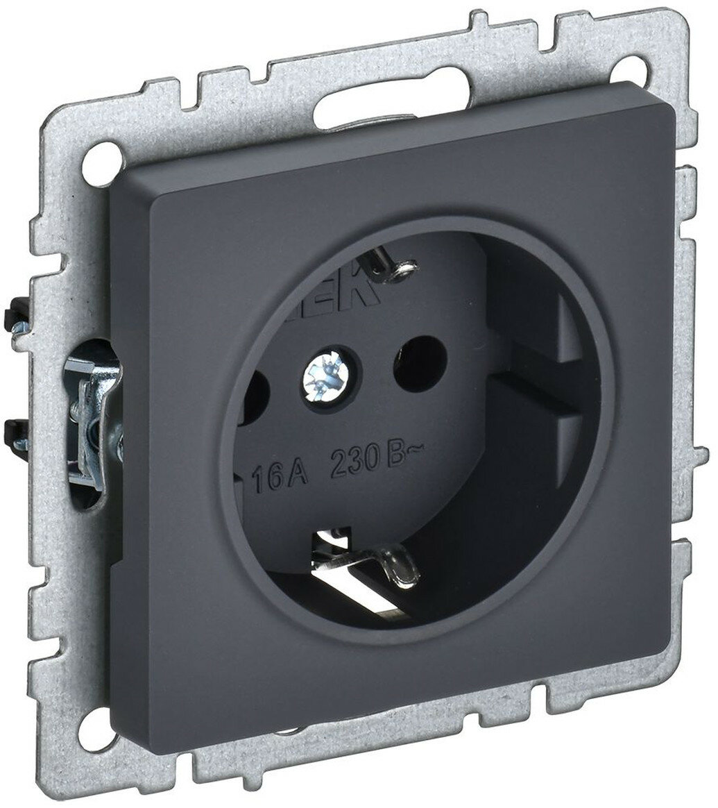 Розетка IEK BRITE РС14 1 0 БрГ  с заземлением  графитовая  IP20  16A
