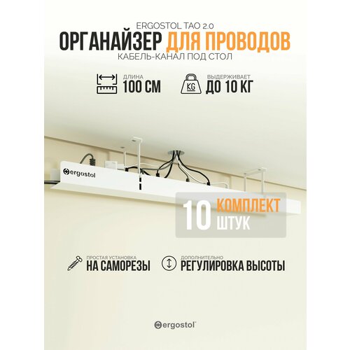 Кабель-канал для стола Тао 2.0, 1 м (комплект 10 штук), органайзер для проводов металлический, белый