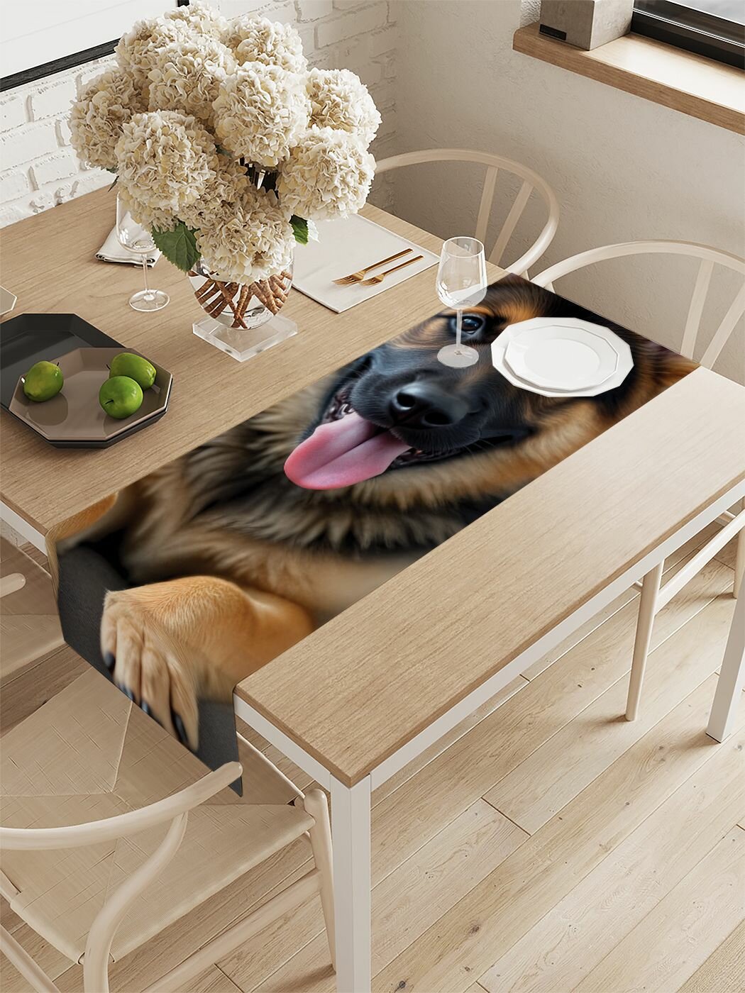 Дорожка водоотталкивающая на стол "Немецкая овчарка" 145х40 см, JoyArty