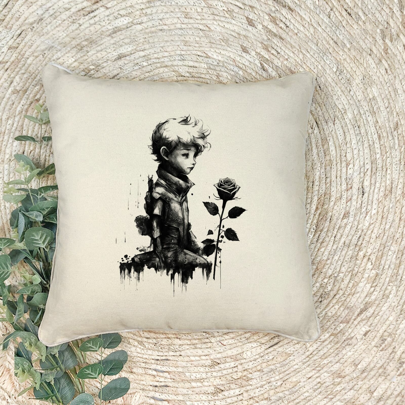 Наволочка для декоративной подушки "THE LITTLE PRINCE AND THE ROSE", 41х41 см, эко-ткань хлопок/полиэфир