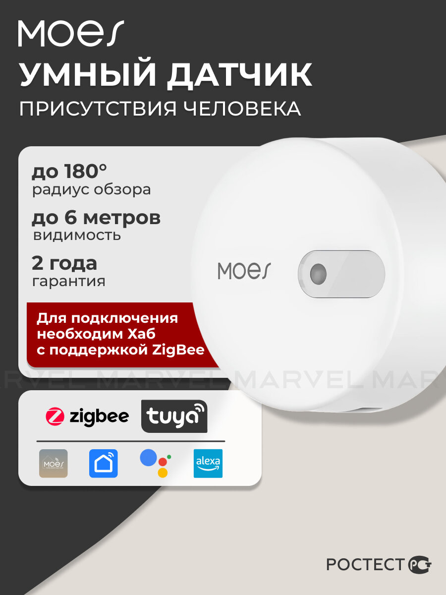 Датчик присутствия человека MOES ZSS-LP-HP02-MS / ZigBee магнитное крепление push-уведомления 30-дневная история