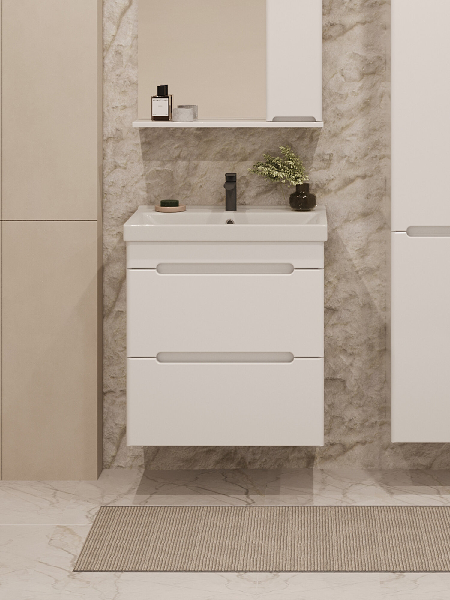 Тумба подвесная Vannika Flavia 50 с раковиной Фест 50 для ванной комнаты белая