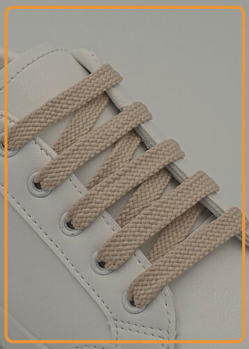 Изображение товара Шнурки песочные для кроссовок и кед 100 см плоские. Шнурки светло-бежевые для обуви прочные, крепкие