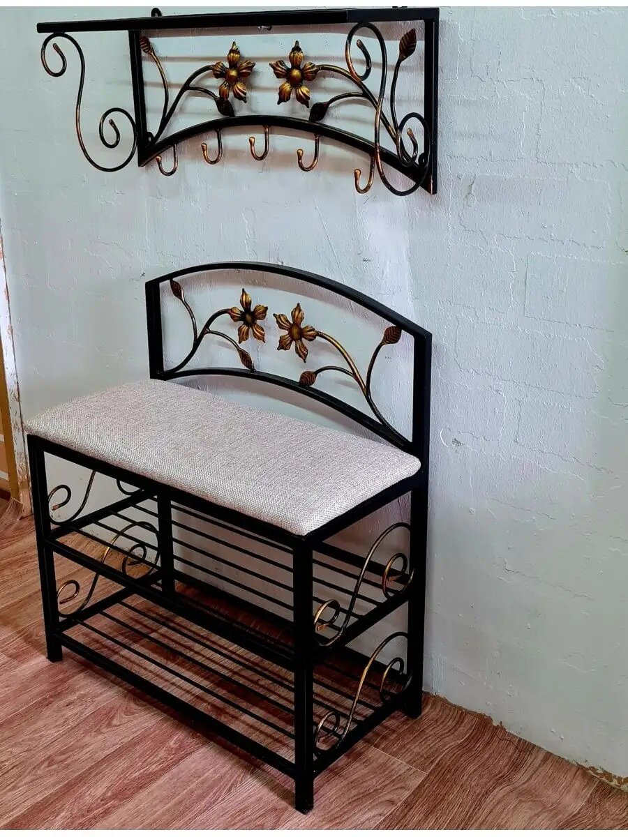 Кованая прихожая, вешалка + банкетка, Студия кованой мебели Нива, цвет серый — фото 1