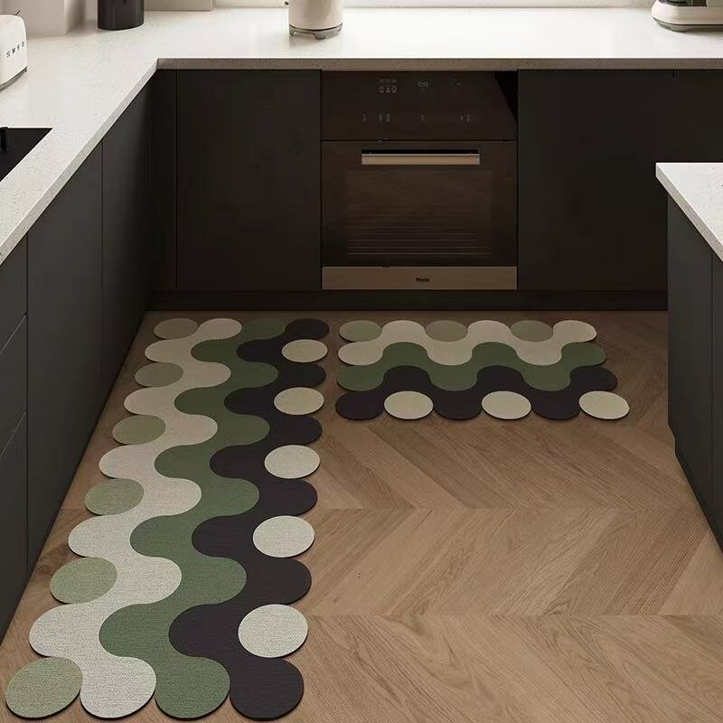 Коврик для ванной и туалета MyPads противоскользящий быстровпитывающий быстросохнущий стильный дизайн 60х90см белые круги