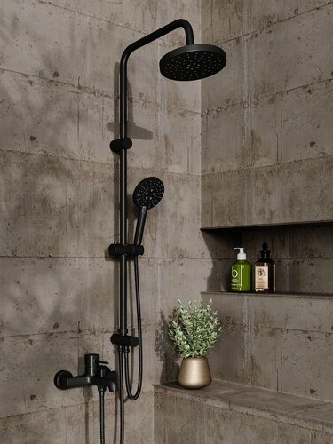 Изображение товара Душевая система с однорычажным смесителем для ванны/душа Orange Карл M05-932b, черный матовый