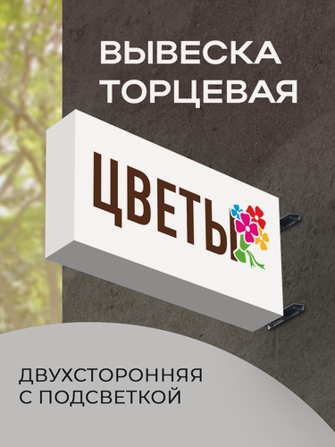 Изображение товара Вывеска торцевая двухсторонняя с подсветкой "Цветы 3" 30х60 см