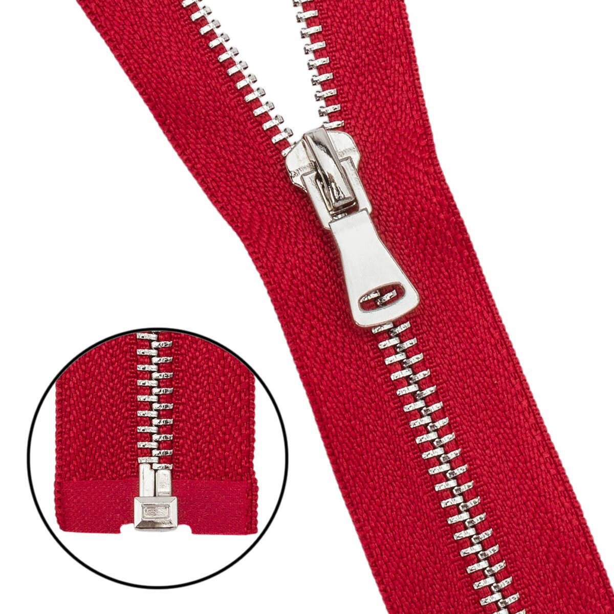 Молния разъемная Т5, металл (никель), 75 см (519 красный), 5 шт