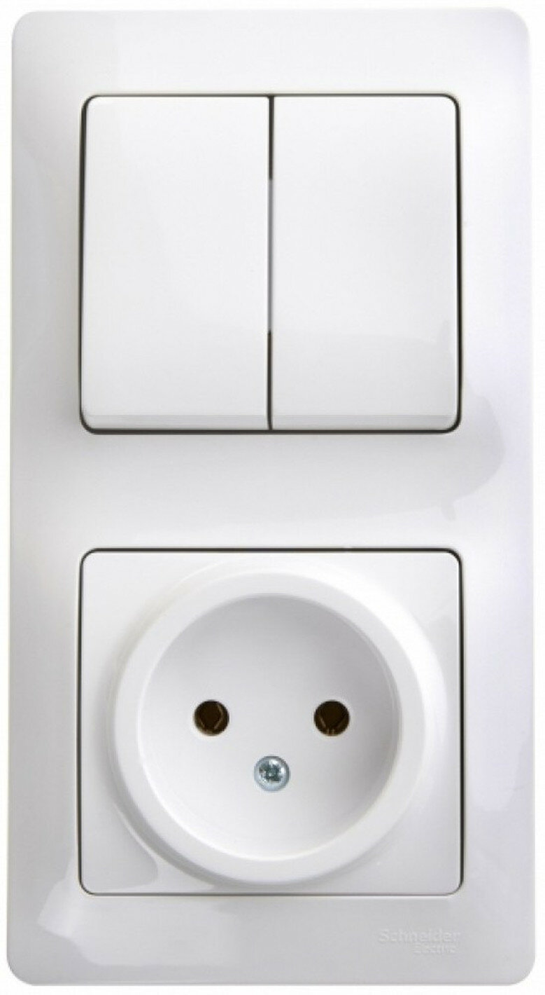 Блок Schneider Electric GLOSSA розетка+2-клавишный выключатель белый