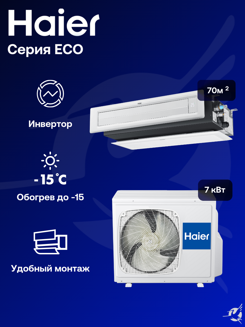 Полупромышленная сплит-система Haier AD71S1LS1FA / 1U71S1LR1FA канального типа на 70 м2
