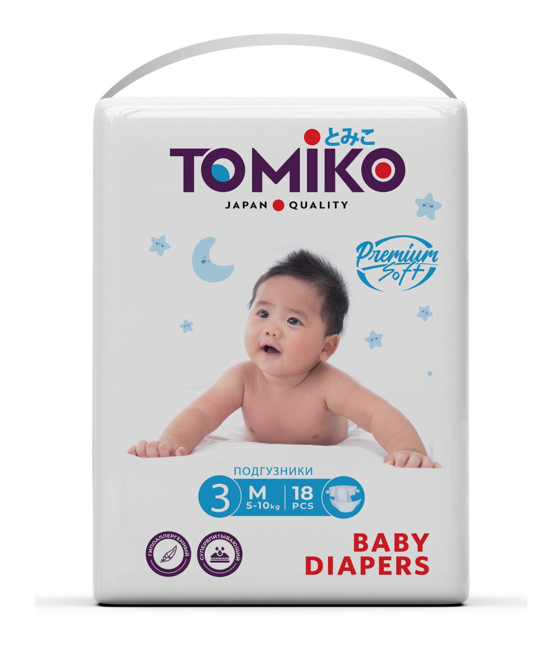 Подгузники Tomiko Premium Soft M, для малышей от 5-10кг, 18шт