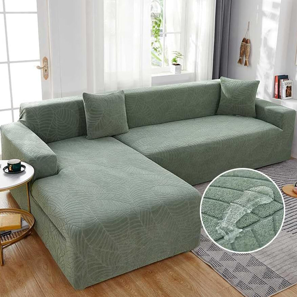 Чехол для углового дивана L-образной формы водонепроницаемый эластичный универсальный для 1/2/3/4-местного дивана (для углового дивана L-образной формы требуется два места) (2 места зеленый)