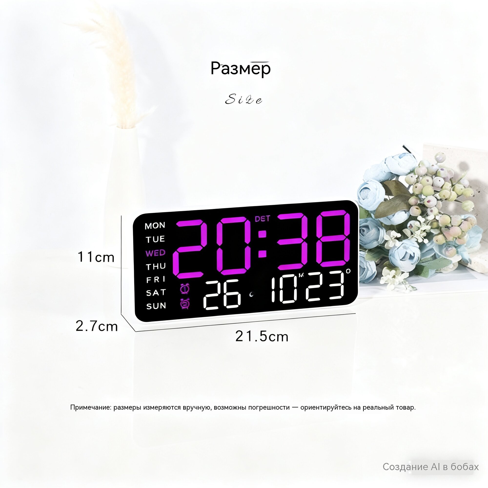 Изображение Настенные часы Xiaomi Youpin, светодиодные, с будильником, синие