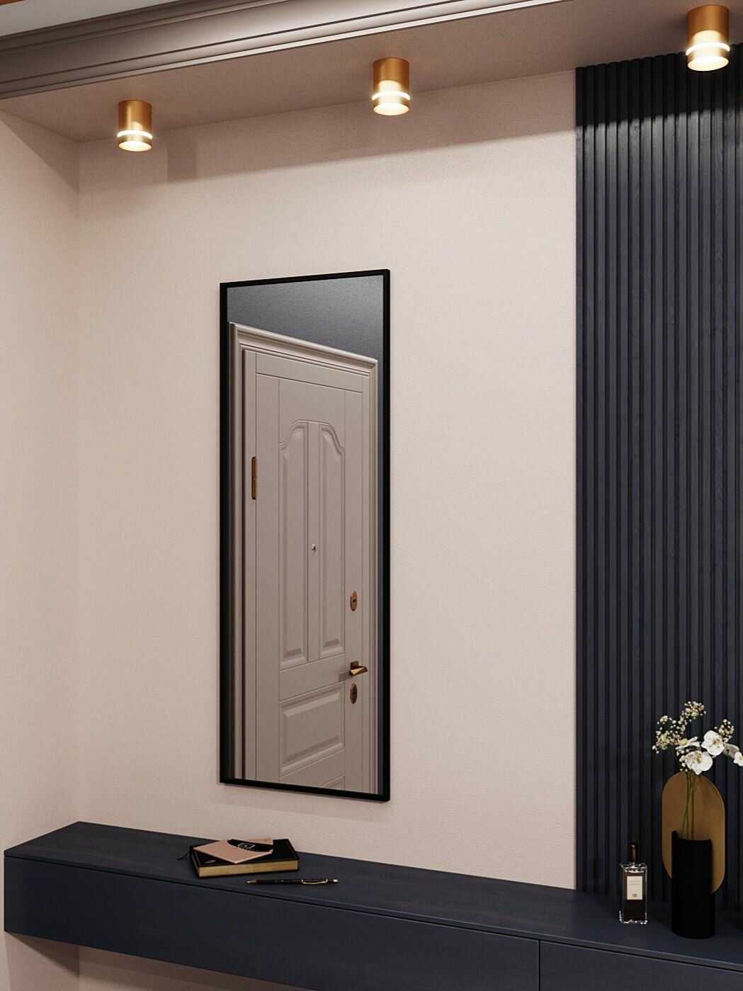 Зеркало в ванную в алюминиевой раме MOONRISE 120х40 см. Черное