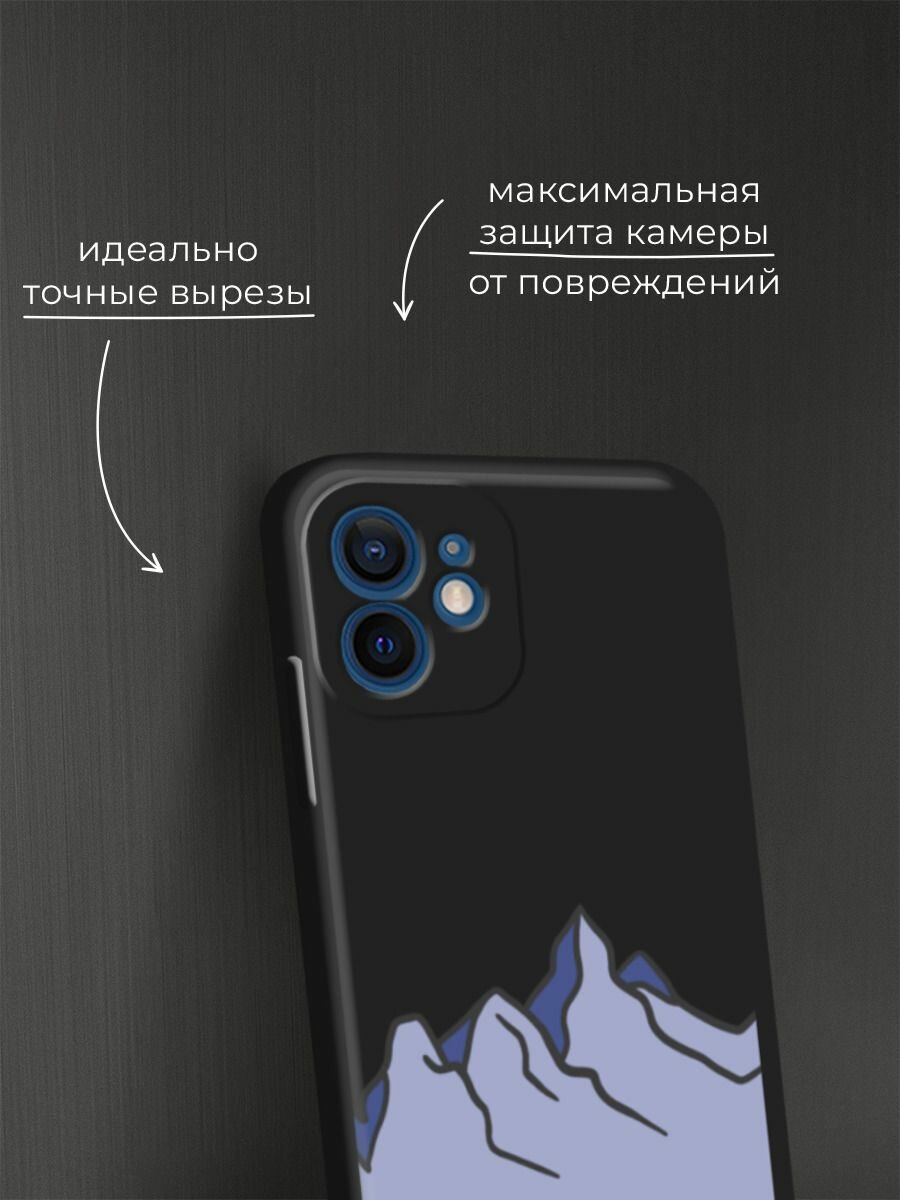 Черный матовый чехол на Apple iPhone 12 mini / Айфон 12 Мини с принтом "Гора" — фото 1