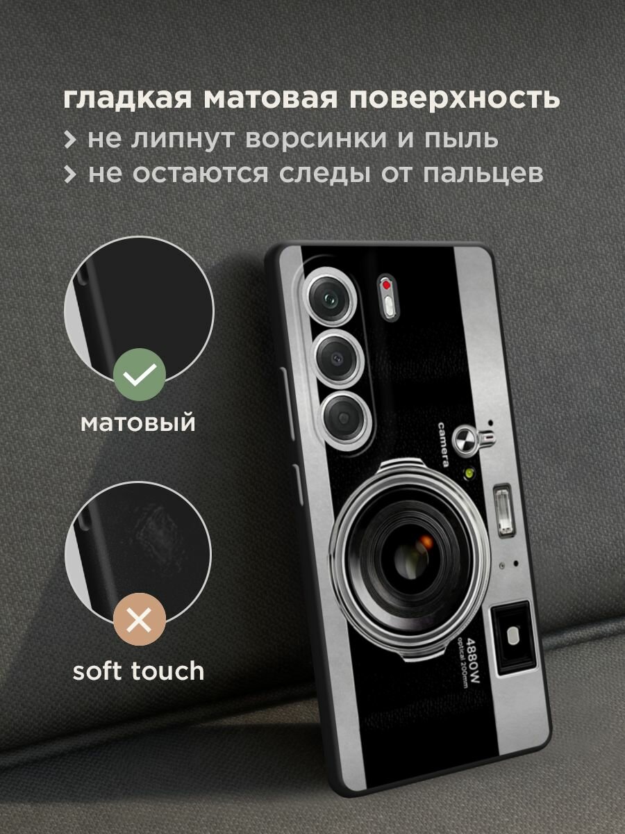 Черный матовый чехол на Tecno Camon 40 / Текно Камон 40 с принтом "Ретро камера" — фото 1