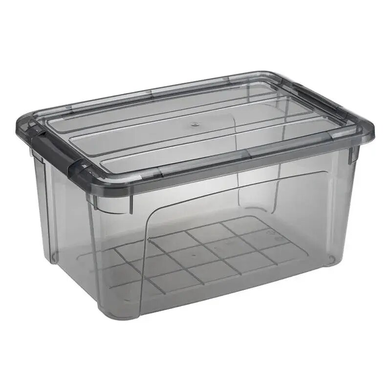 Ящик для хранения с замками 57л пластик черный прозрачный крышка с фиксацией прочные рёбра жесткости