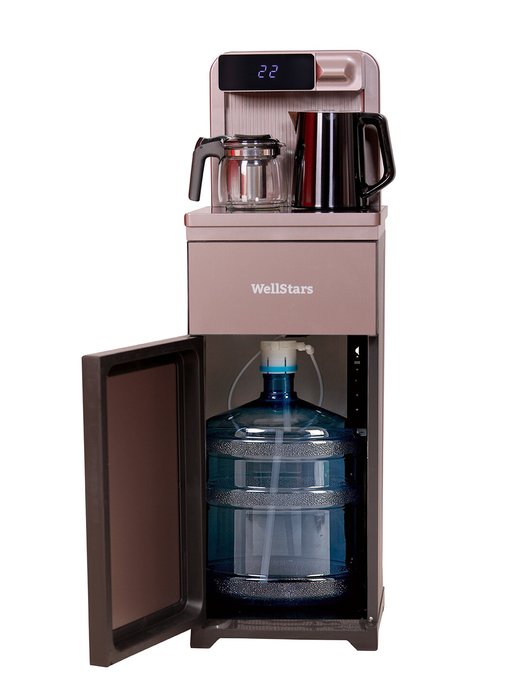 Кулер для воды WellStars AFK 8848, Нижняя загрузка. Электрический чайник + пульт, Коричневый