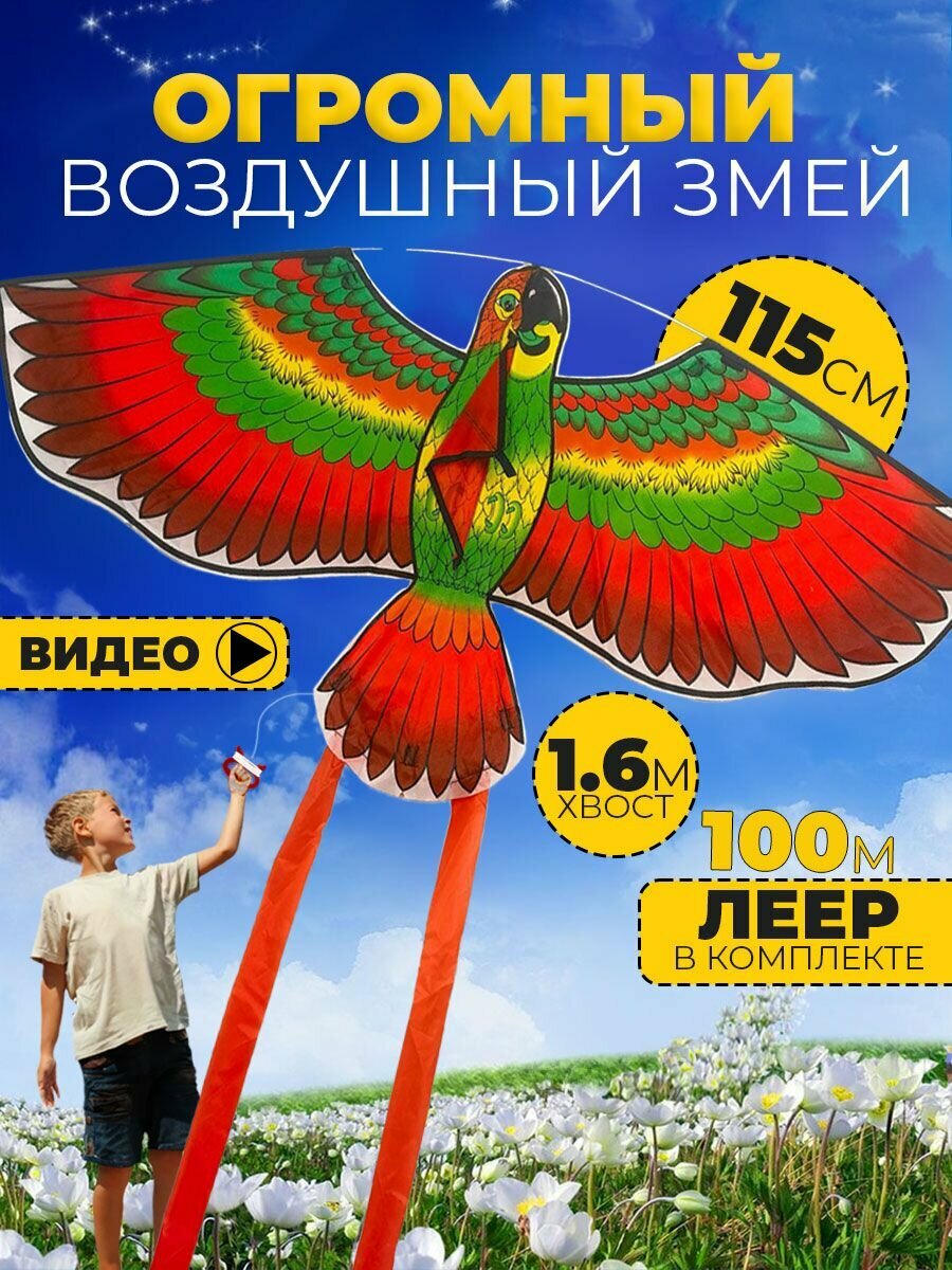 Воздушный Змей для ребенка большой Попугай 3D