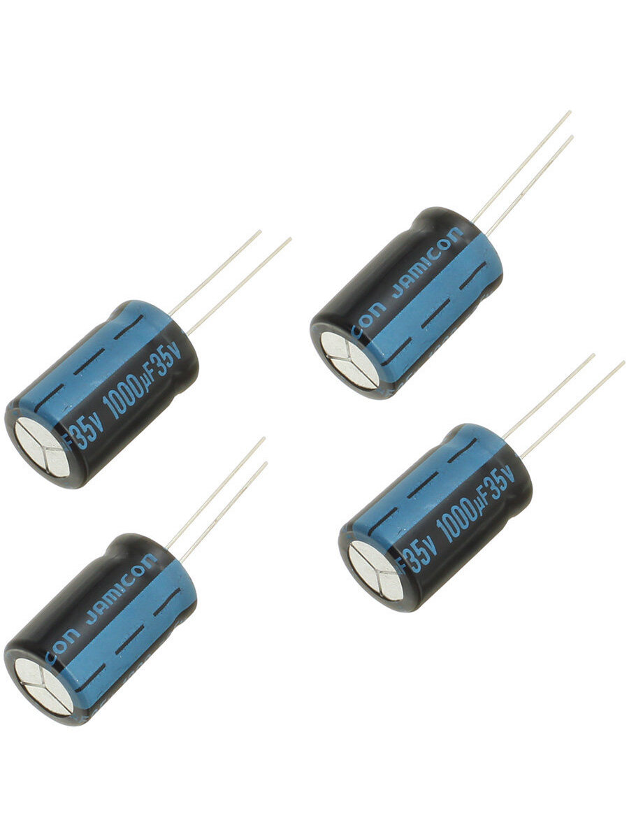 Конденсатор 1000мкФ 35В 12.5*20мм 105С (упаковка 4шт) Jamicon JTK108M035S1GMK20L 1000мА 2000час