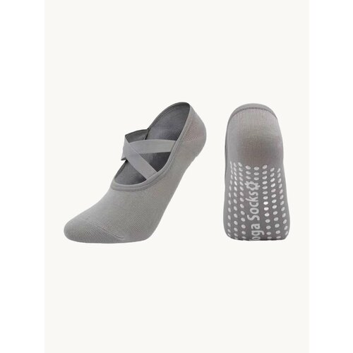 Носки противоскользящие для йоги фитнеса и пилатеса. Серые с лямками