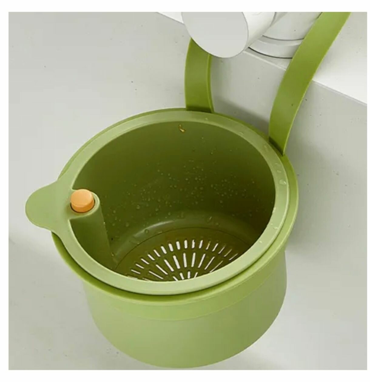 Подвесная сливная корзина для раковины. Цвет- салатовый