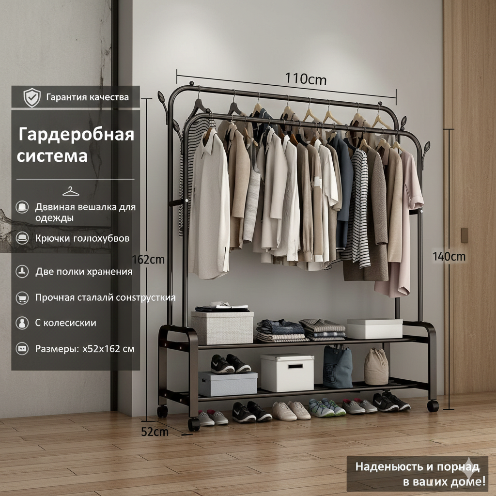 Металлическая, напольная вешалка, для одежды, с обувницей, на колесиках, комод, цветная