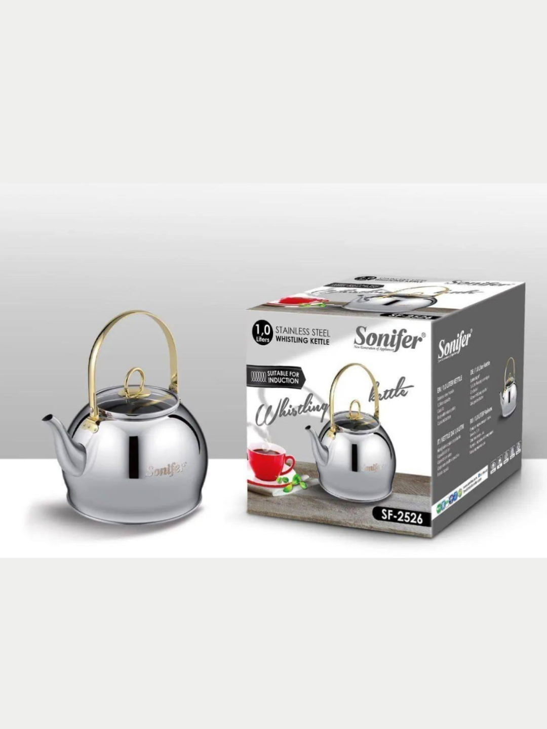 Чайник SONIFER , металлический, SF-2526, со свистком для всех видов плит, 1.0 л