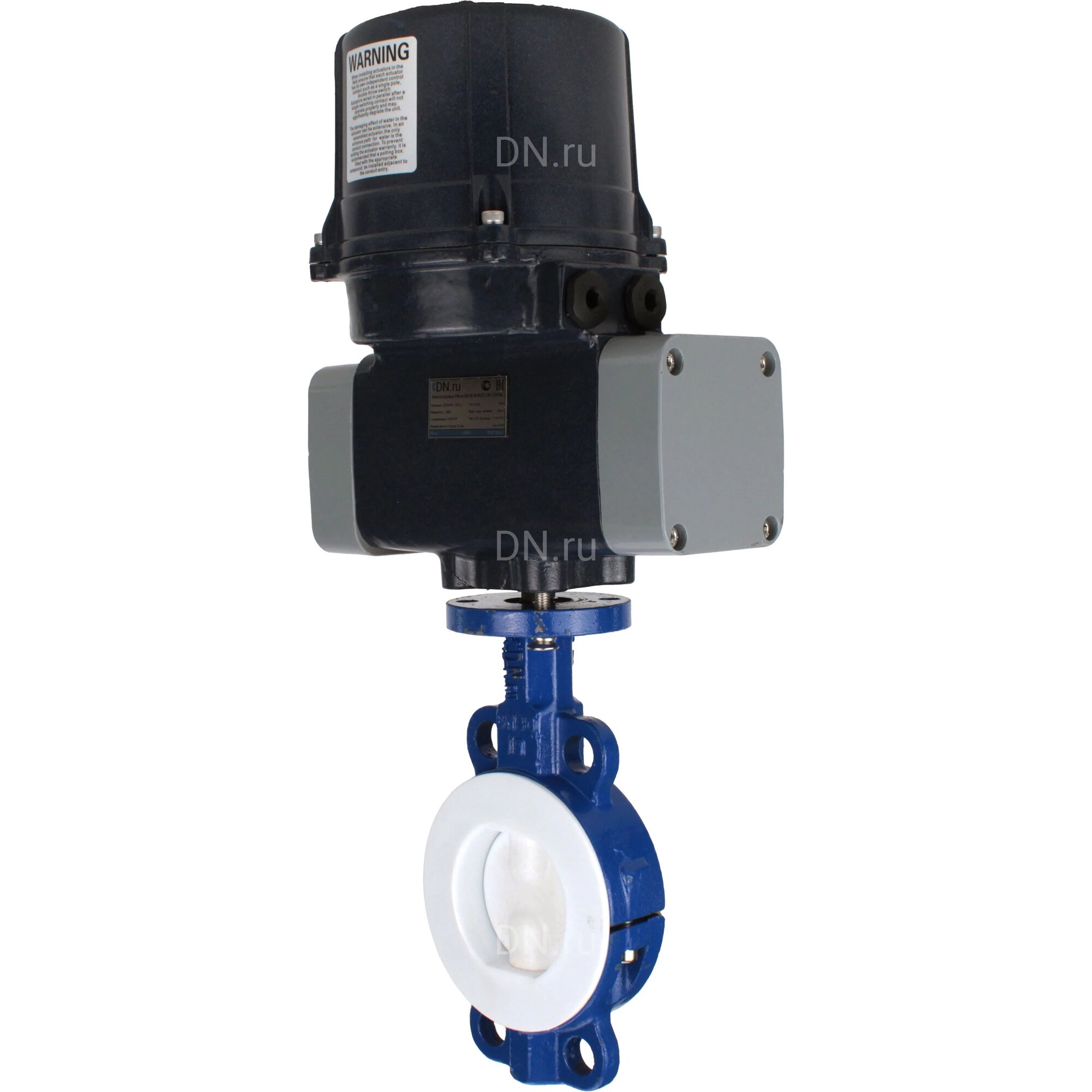 Затвор дисковый поворотный DN.ru WCB-WCB-PTFE-PTFE-Fb-H Ду65 Ру16 корпус - углеродистая сталь WCB, диск - углеродистая сталь WCB, футерованный PTFE, уплотнение - PTFE, с электроприводом четвертьоборотным DN. ru ЭПВП-005 220В с пружинным возвратом