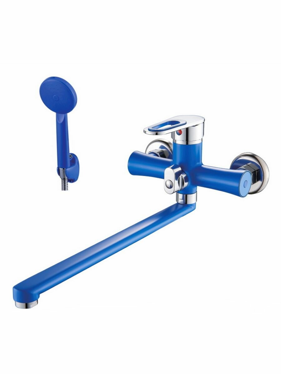 Смеситель для ванны Эверест 2020, рычажное управление, аэратор, длина 323мм, цвет синий — фото 1