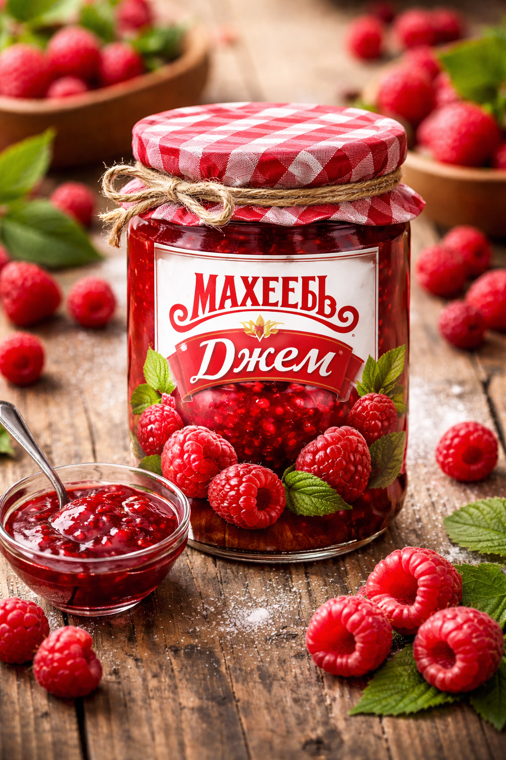 Джем Махеев, малиновый, натуральный, сладкий, в стеклянной банке