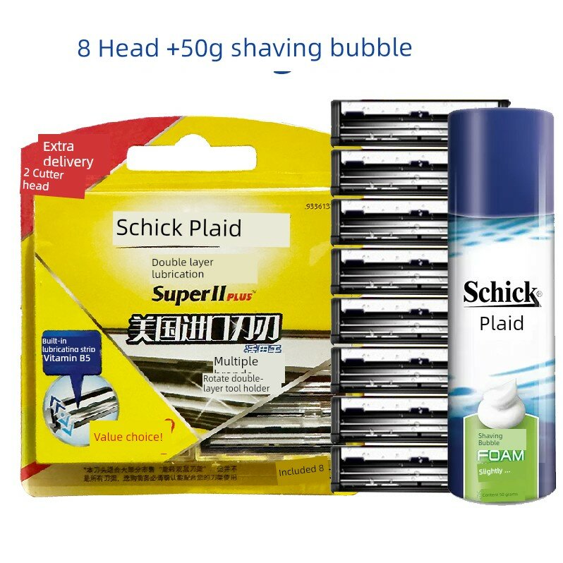 Лезвия для бритвы Schick с двойной смазкой, 8 штук + 50г пены для бритья для усиленного комфорта