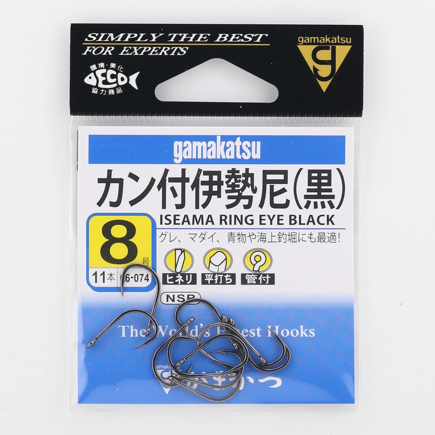 Рыболовные крючки Gamakatsu Iseama Ring Eye Black Offset Barbed с толстым цевьем для крупной рыбы, оригинальные, 66074