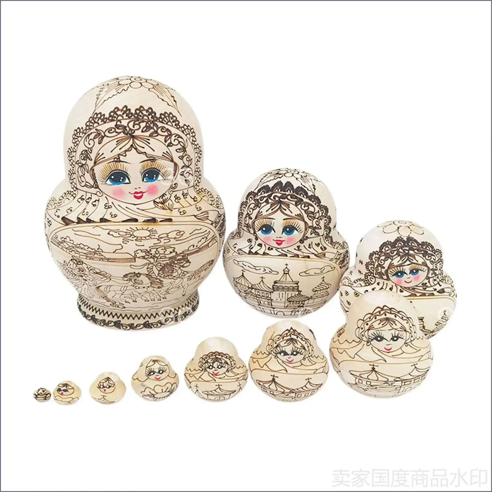 Десятиуровневая матрешка с рельефом девушки с большим животом
