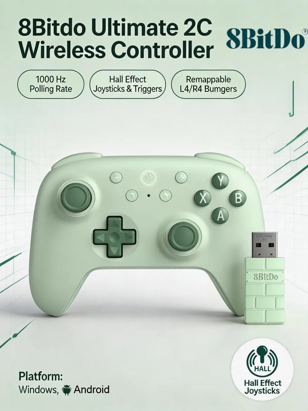 8BitDo Ultimate 2C Wireless 2.4G Игровой контроллер с эффектом Холла Джойстик для ПК Steam Deck Raspberry Pi Android