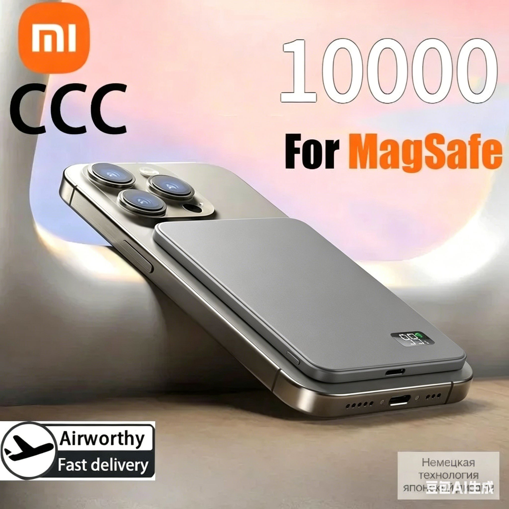 Магнитный пауэрбанк 10000 мАч MagSafe беспроводная зарядка 22.5 Вт серый