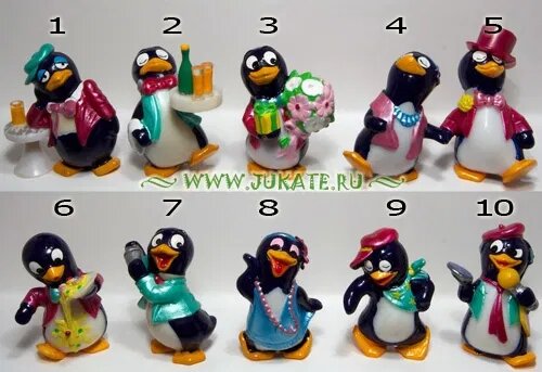Винтажная игрушка киндер сюрприз пингвины коллекция Ferrero 1990е 4шт