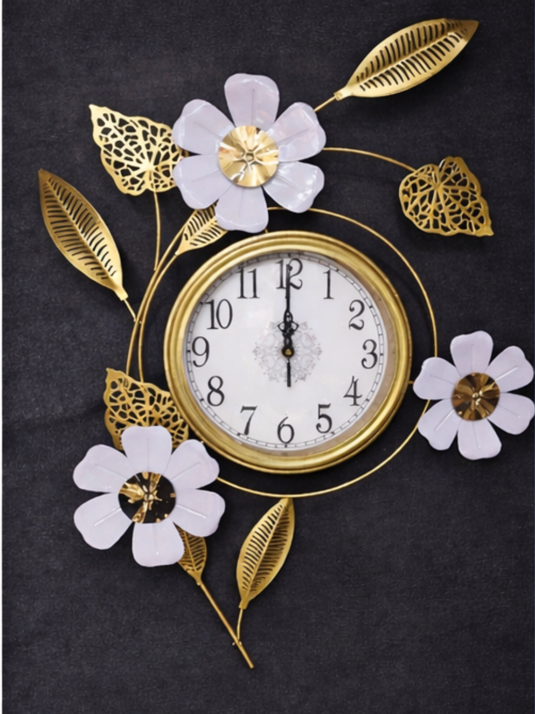 Настенные часы с металлическим декором, дизайн с листьями и цветком, кварцевый