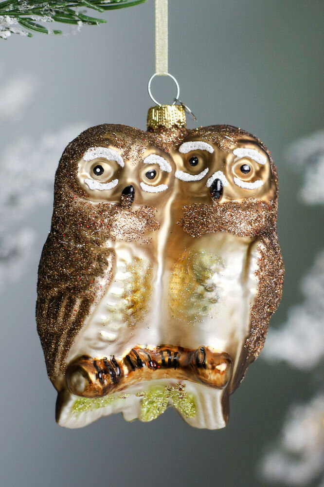 Ёлочная игрушка совы 'сладкая парочка', стекло, 10 см, Winter Deco 5030084