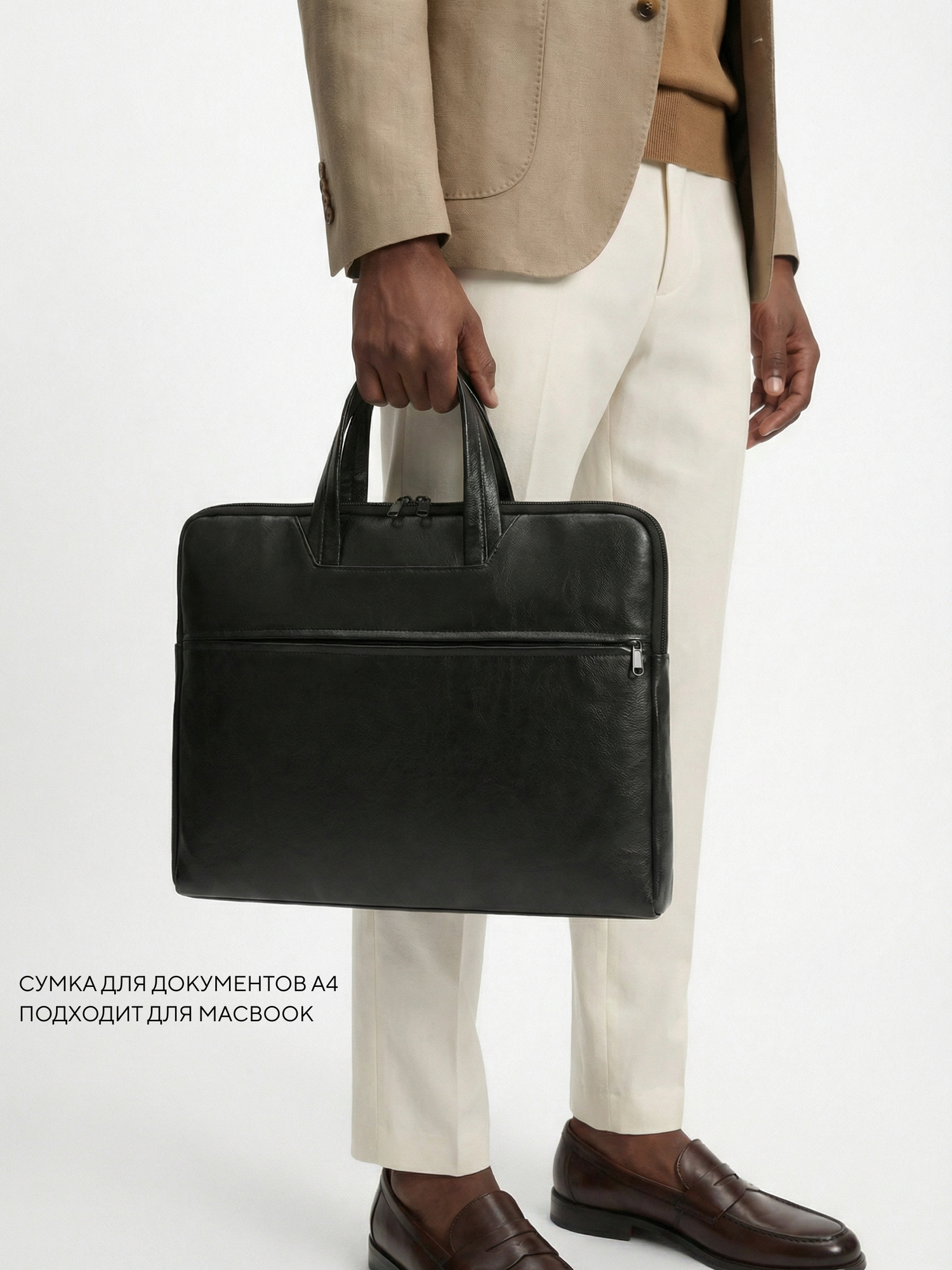 Сумка для ноутбука Daniele Riccardi, искусственная кожа, для ноутбука 15 дюймов, черная