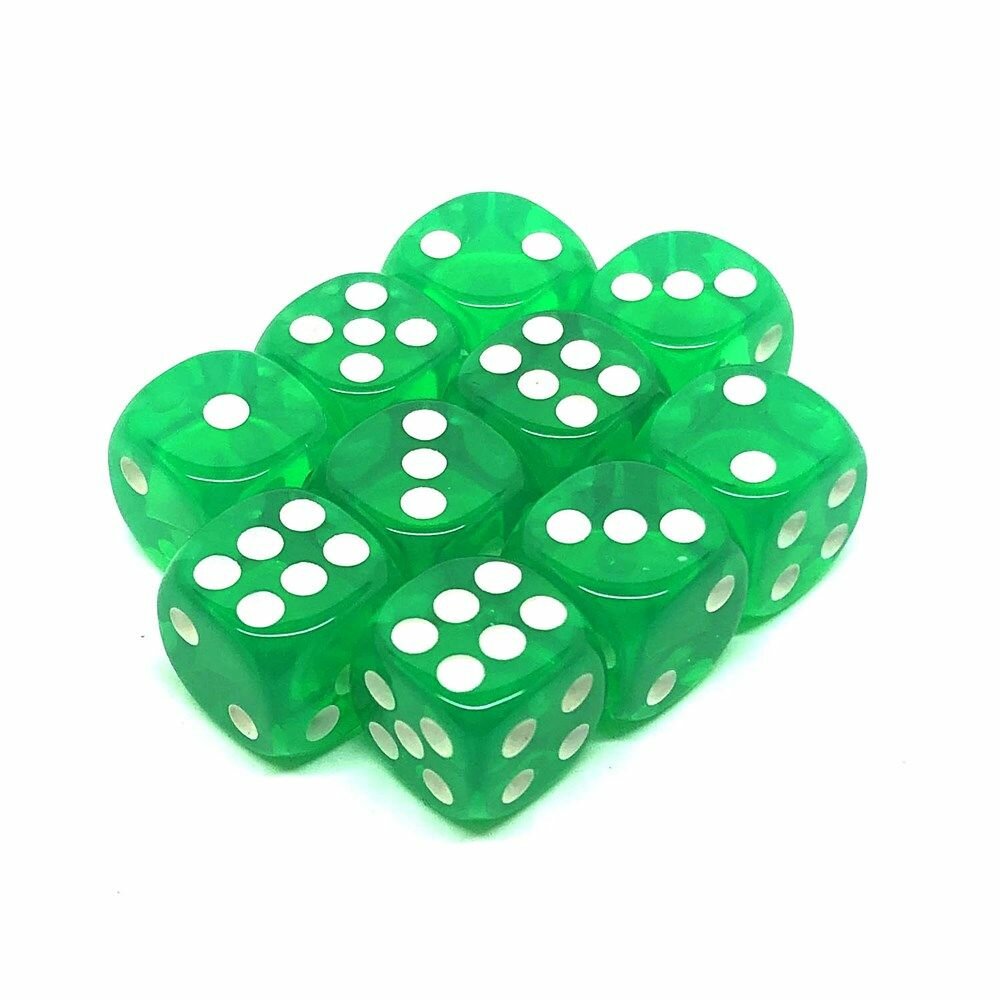 Кубики игральные д6 12мм 10шт. Зеленые прозрачные