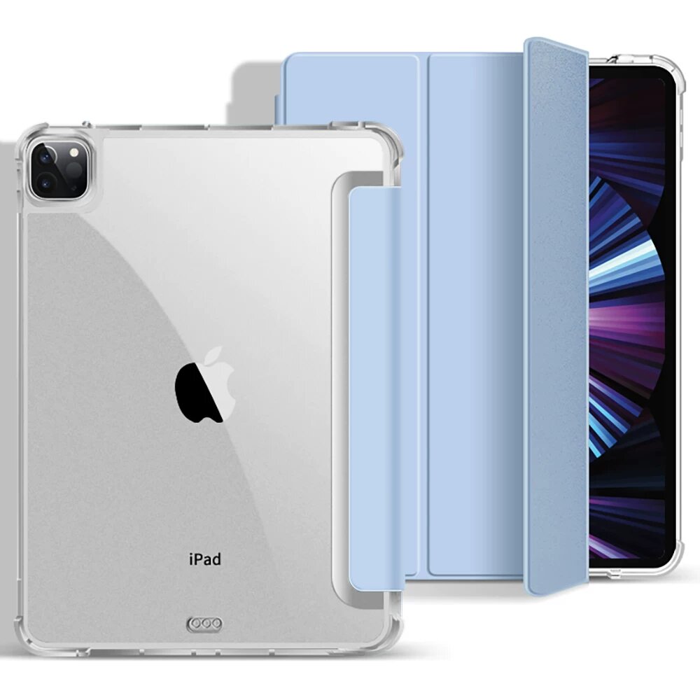 Чехол из прозрачного акрила для iPad Pro 12,9 дюйма (2018-2022) без слота для ручки, бело-голубой с защитным стеклом -