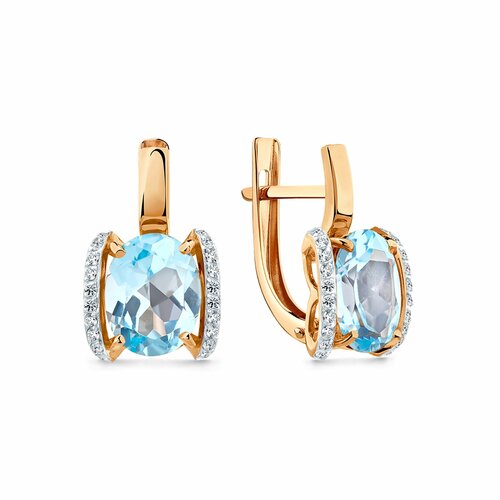 фото Серьги diamant online, красное золото, 585 проба, фианит, топаз, длина 1.8 см, , голубой