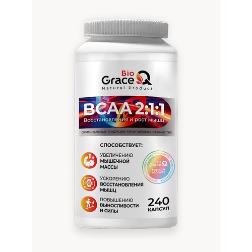 БЦАА в капсулах GraceBioQ Аминокислоты / BCAA 2:1:1 для наборы мышечной массы и ускоренного восстановления 240 шт.