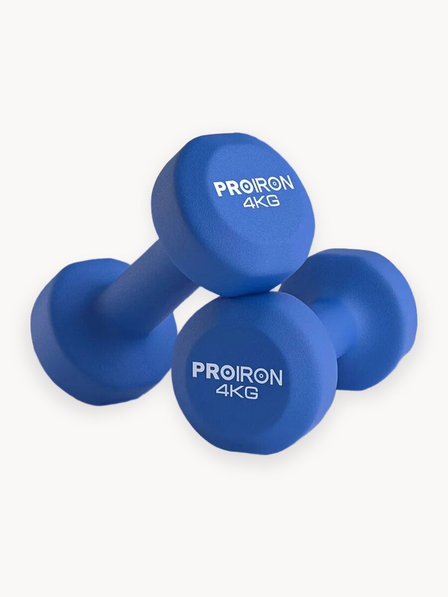 Гантели 4 кг 2 шт неопреновые PROIRON, набор для фитнеса, синие